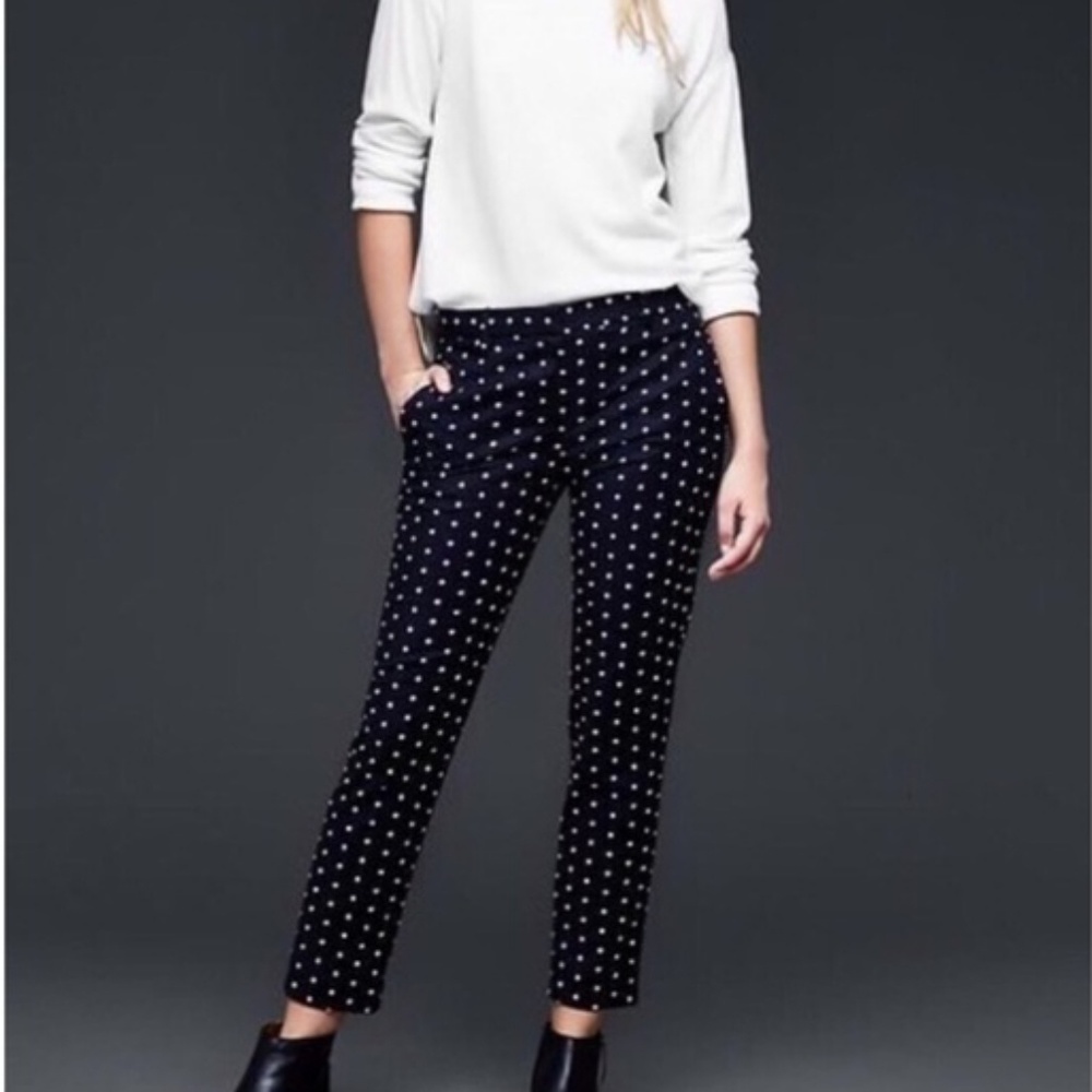 Gap Slim Cropped Polka Dot Pants size 8 Navy White